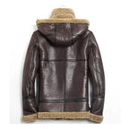 Men Aviator RAF Flying Sheepskin Brown Hooded Shearling Leather Jacket