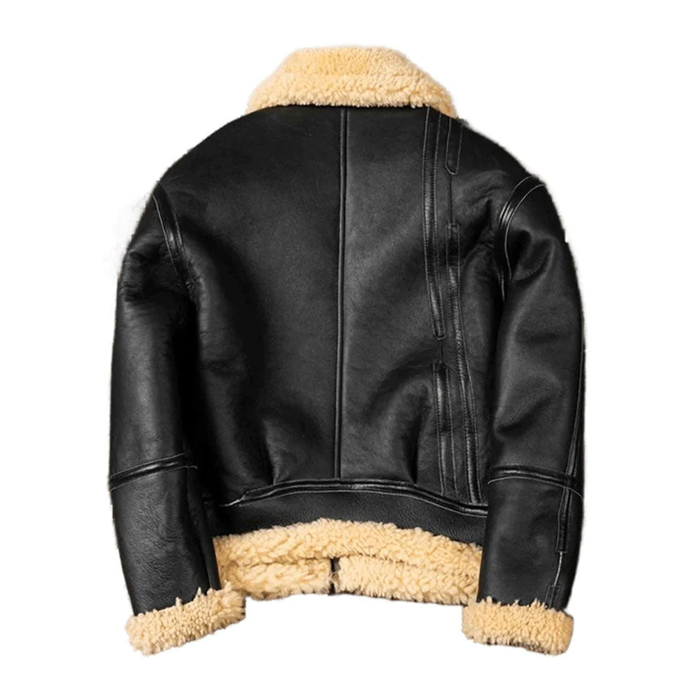 New Men Aviator B3 Bomber Genuine Sheepskin Shearling Leather Jacket Warm Fur Coat