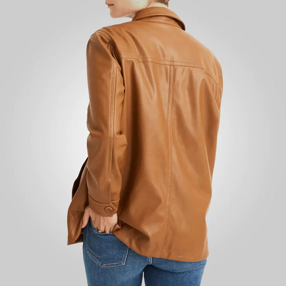 Women Sheepskin Brown Leather Shirt Jacket