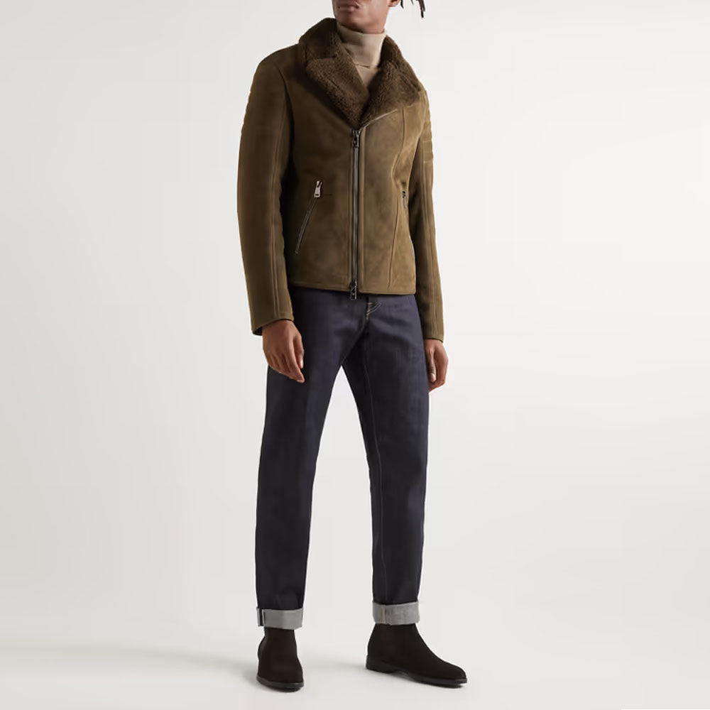 New Men Suede Sheepskin Aviator Pilot Brown RAF Shearling Leather Jacket