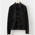 Black Men’s Suede Leather Shirt Jacket - Jeans Style