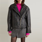 Women Black Motorcycle Goatskin Biker Leather Jacket