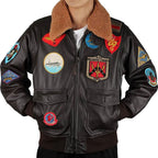 Men Airforce Pilot RAF Fur Collar Sheepskin Brown Shearling Leather Jacket