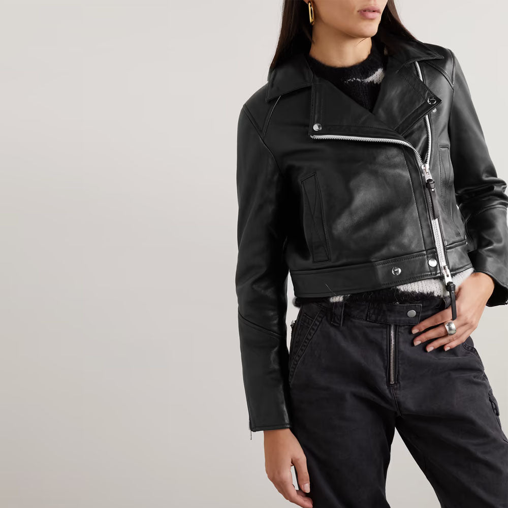 Women Black Lambskin Leather Riding Biker Jacket