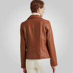 Brown Moto Sheepskin Motorcycle Women Leather Jacket
