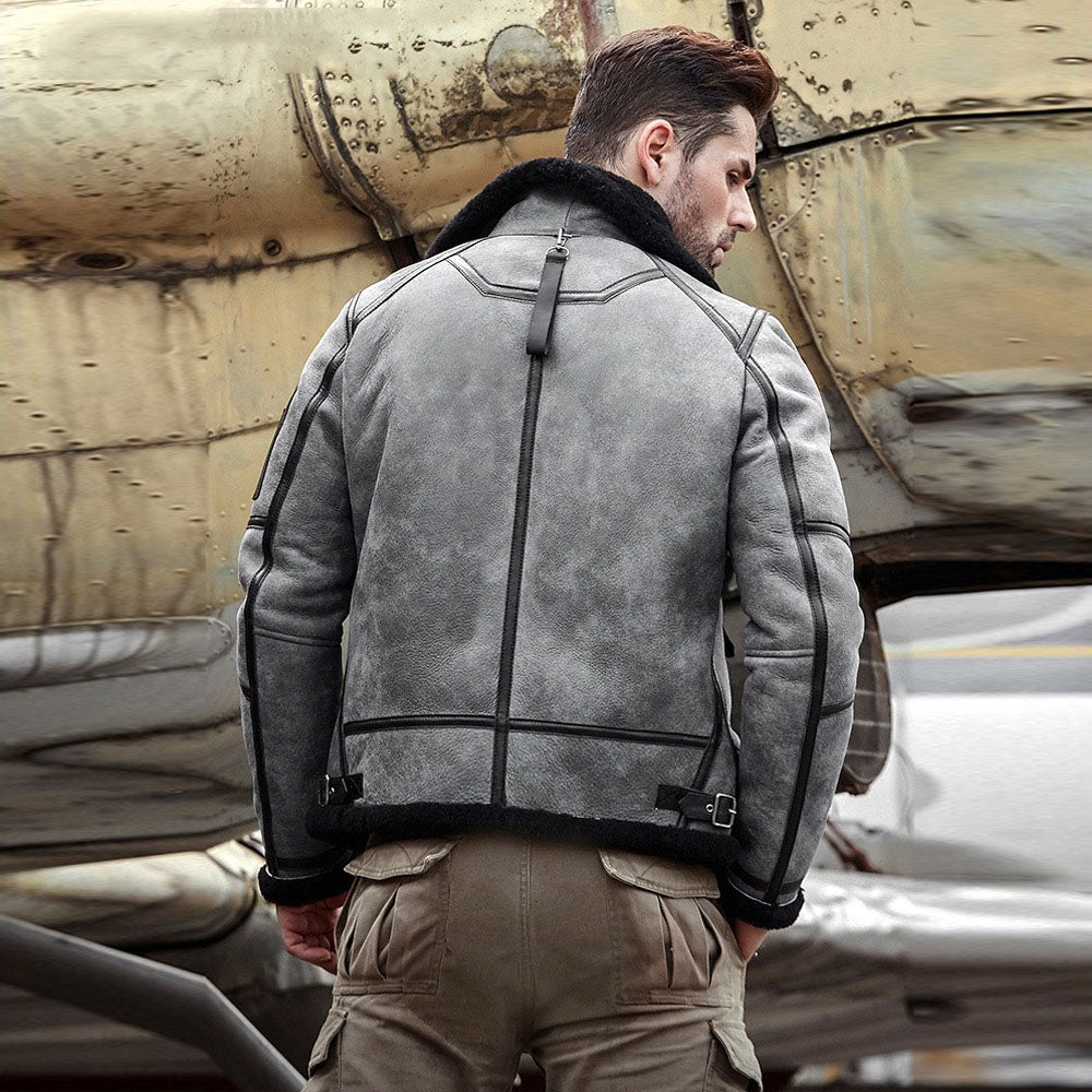 Mens Aviator B3 Bomber Coat Flying RAF Sheepskin Airforce Leather Jacket
