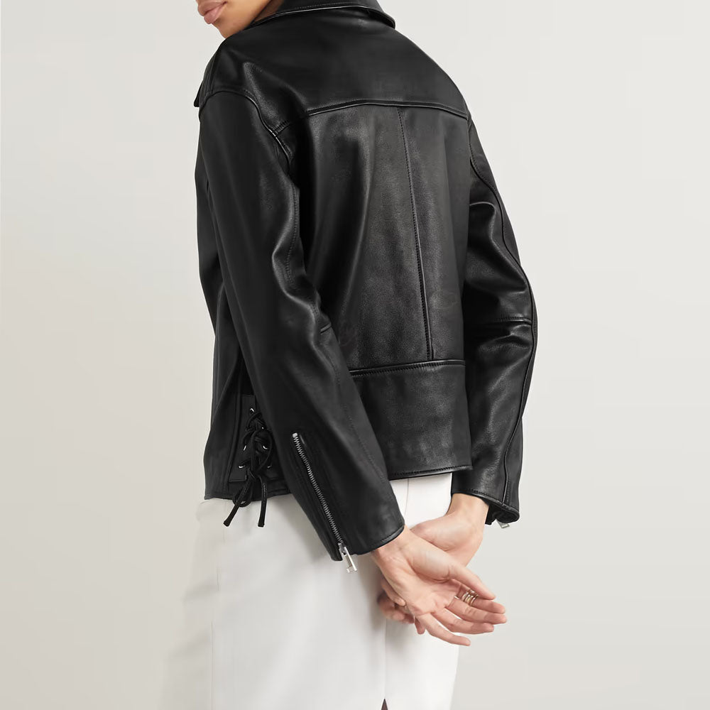 Women Black Lambskin Motorbike Riding Leather Biker Jacket