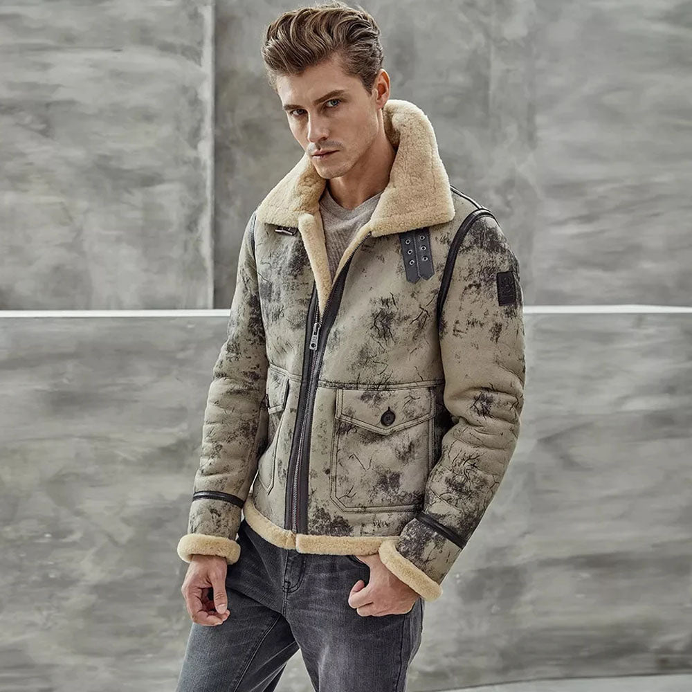New Men Sheepskin Bomber RAF Flight Airforce Shearling Leather Jacket