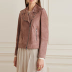 Women Pink Suede Motorcycle Leather Biker Jacket