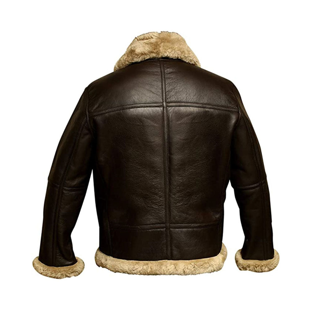 Men Sheepskin Flight RAF Aviator B3 Bomber Brown Fur Shearling Leather Jacket