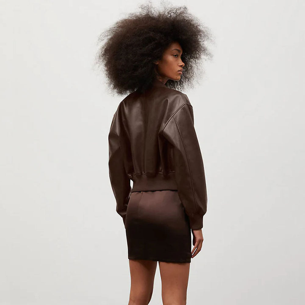 Women Bomber Motorcycle Shearling Aviator B3 Brown Leather Jacket