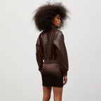 Women Bomber Motorcycle Shearling Aviator B3 Brown Leather Jacket