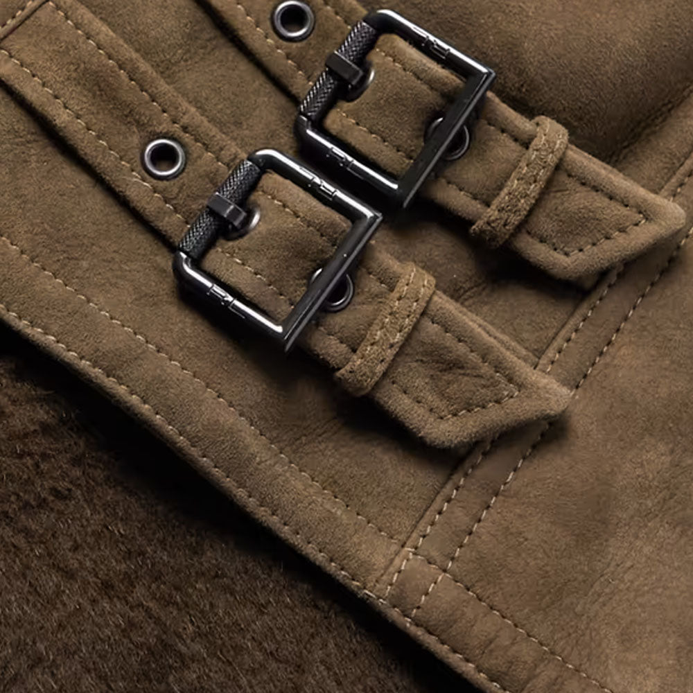 New Men Suede Sheepskin Aviator Pilot Brown RAF Shearling Leather Jacket