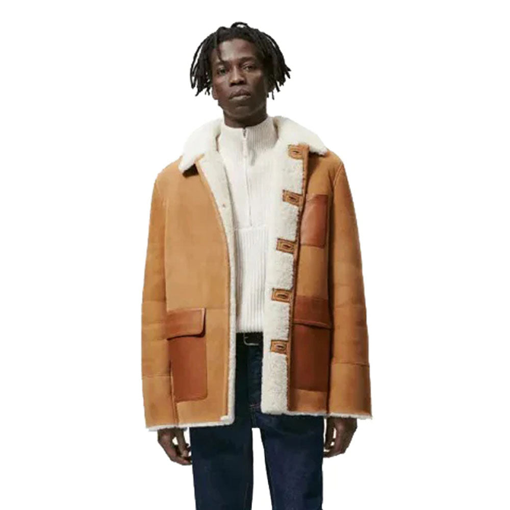 Men Shearling Aviator Fur Sheepskin Flying RAF Brown Leather Jacket