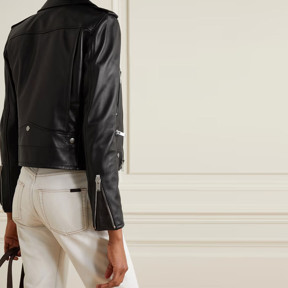 Women Black Sheepskin Riding Leather Biker Jacket