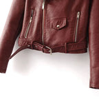 Women's Burgundy Red Sheepskin Leather Biker Jacket