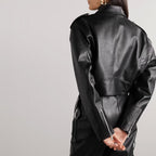 Women Black Sheepskin Motorbike Biker Leather Jacket