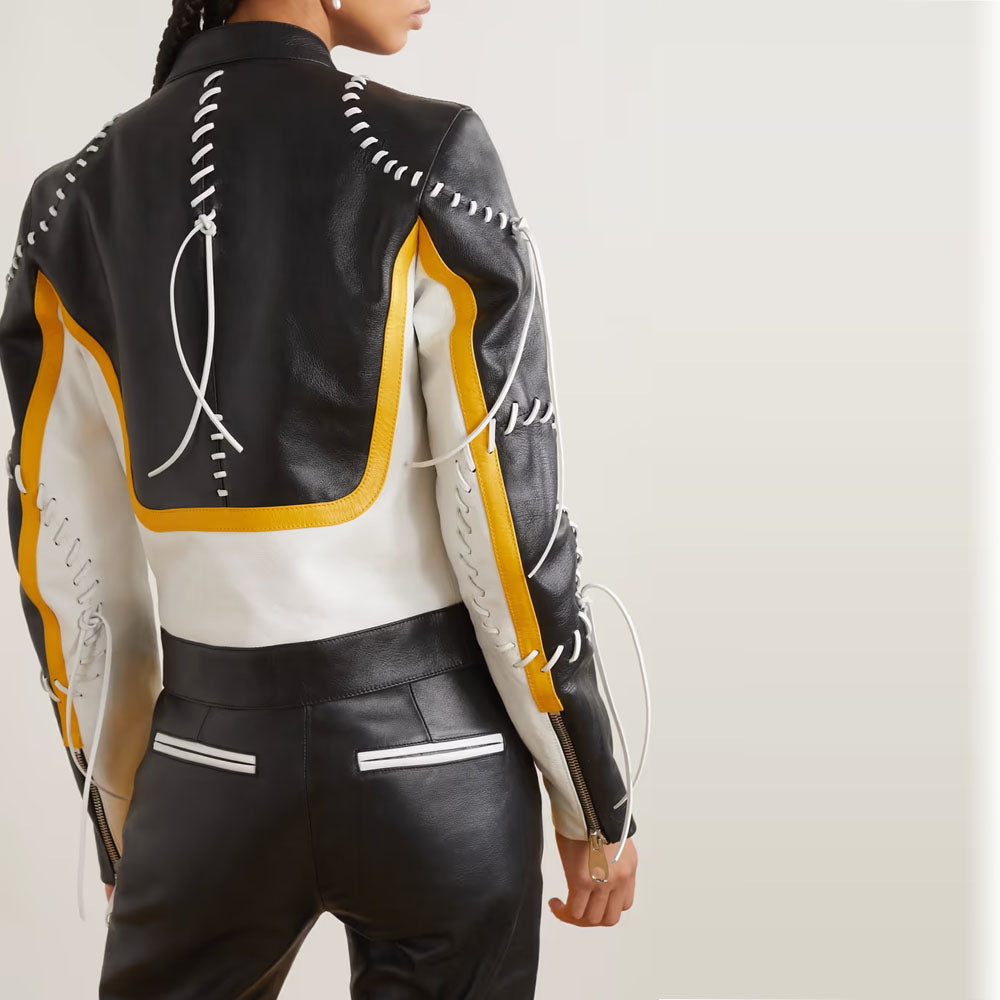 Women Black Sheepskin Motorcycle Riding Leather Biker Jacket