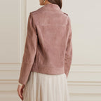 Women Pink Suede Motorcycle Leather Biker Jacket