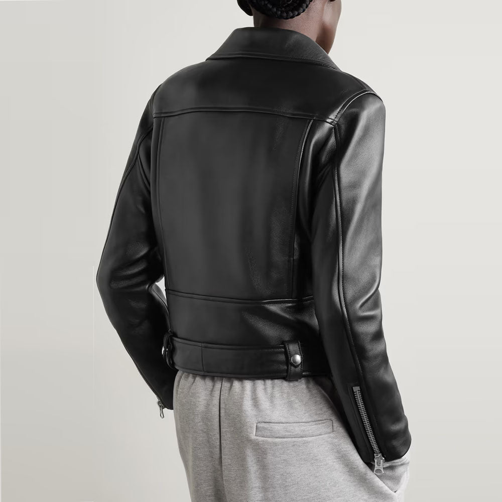 Women Black Sheepskin Motorbike Riding Leather Biker Jacket