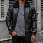 Black Bomber Men's Flight F-1 Leather Jacket