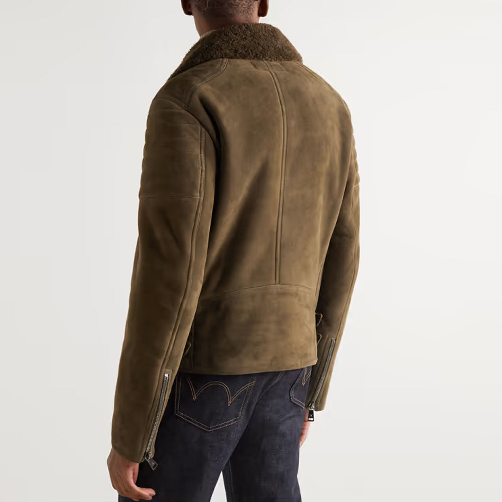 New Men Suede Sheepskin Aviator Pilot Brown RAF Shearling Leather Jacket