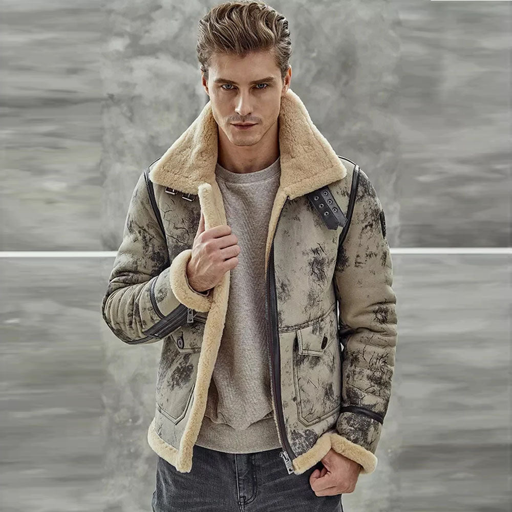 New Men Sheepskin Bomber RAF Flight Airforce Shearling Leather Jacket