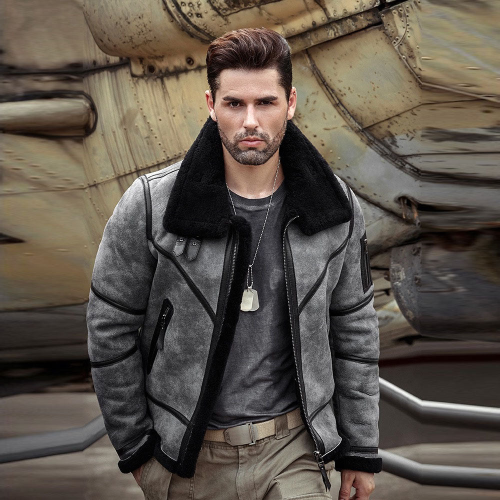 Mens Aviator B3 Bomber Coat Flying RAF Sheepskin Airforce Leather Jacket