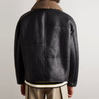 New Men Sheepskin Flying Fur Collar RAF Men Black Shearling Leather Jacket