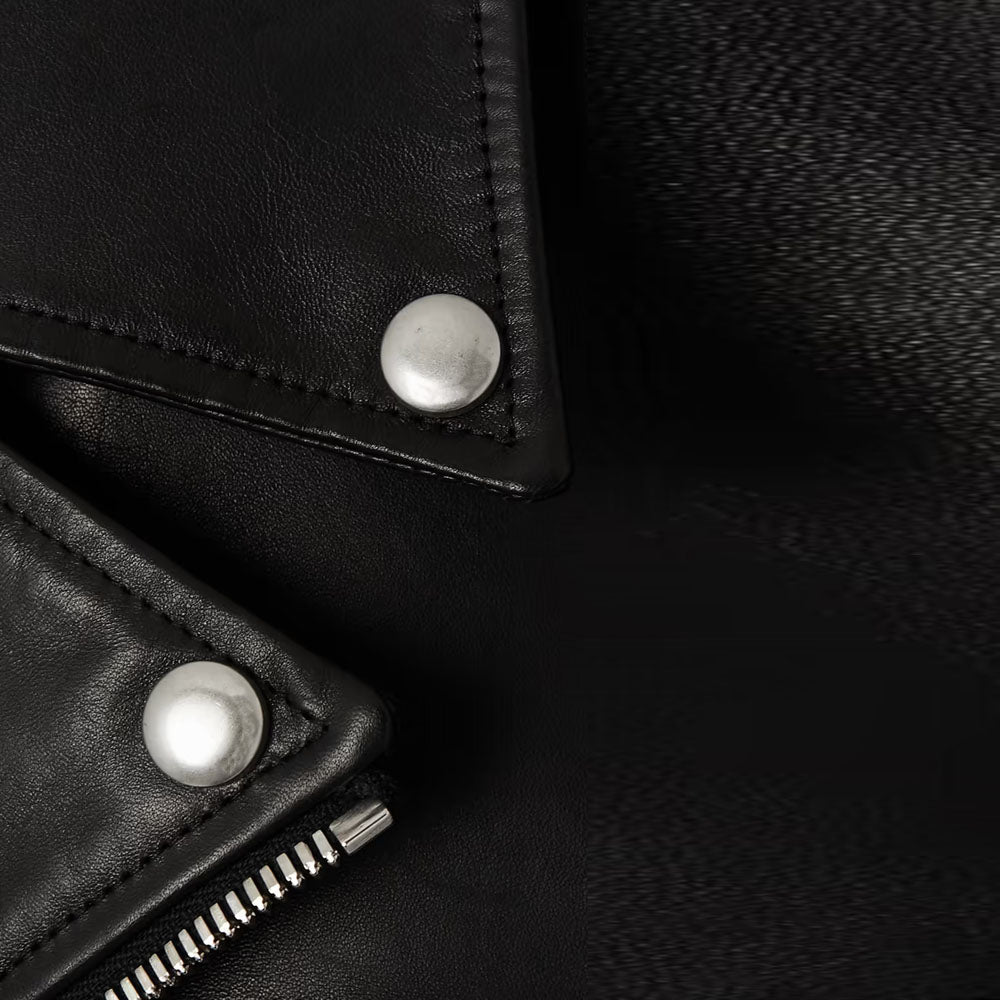 Women Black Sheepskin Motorbike Biker Leather Jacket