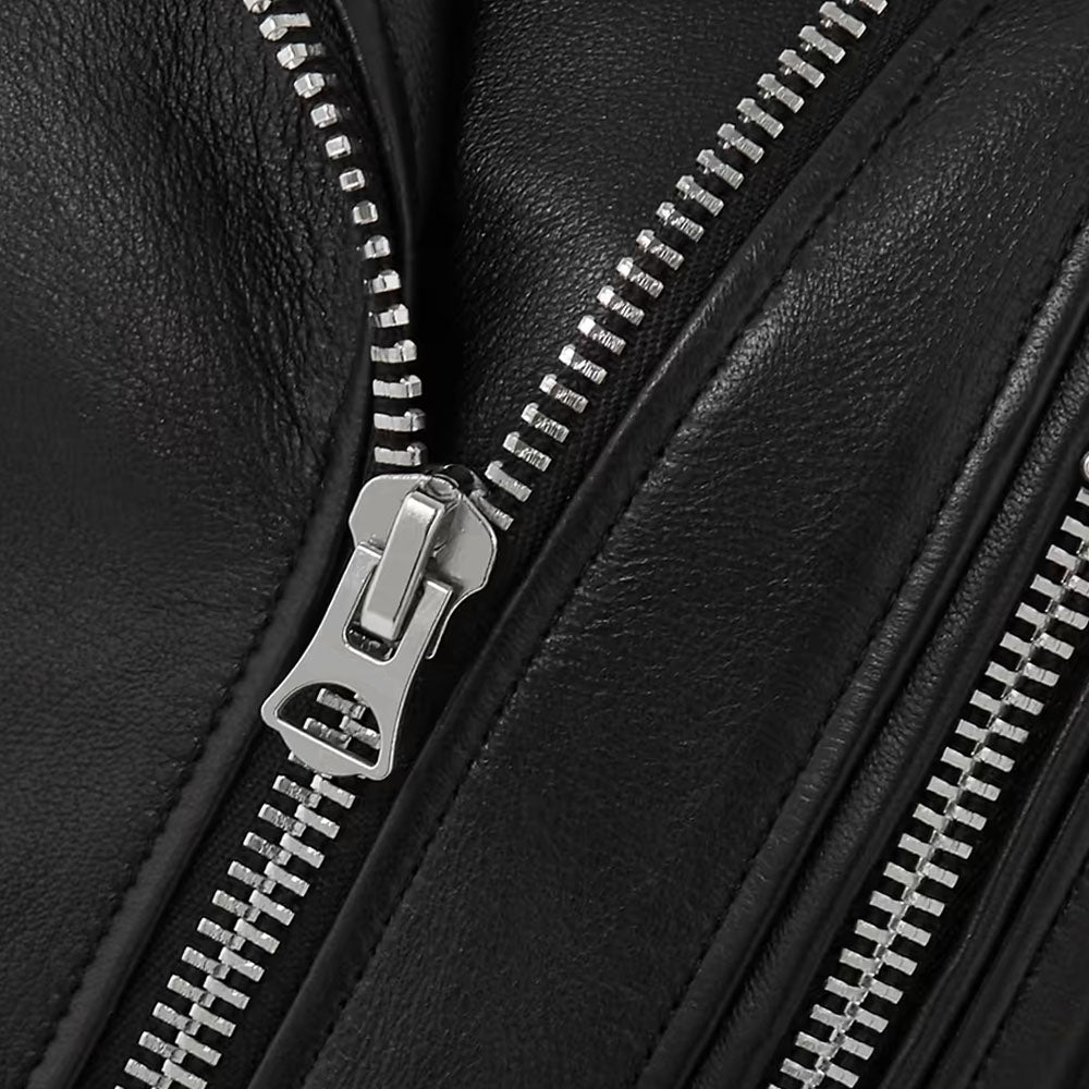 Women Black Sheepskin Motorbike Riding Leather Biker Jacket