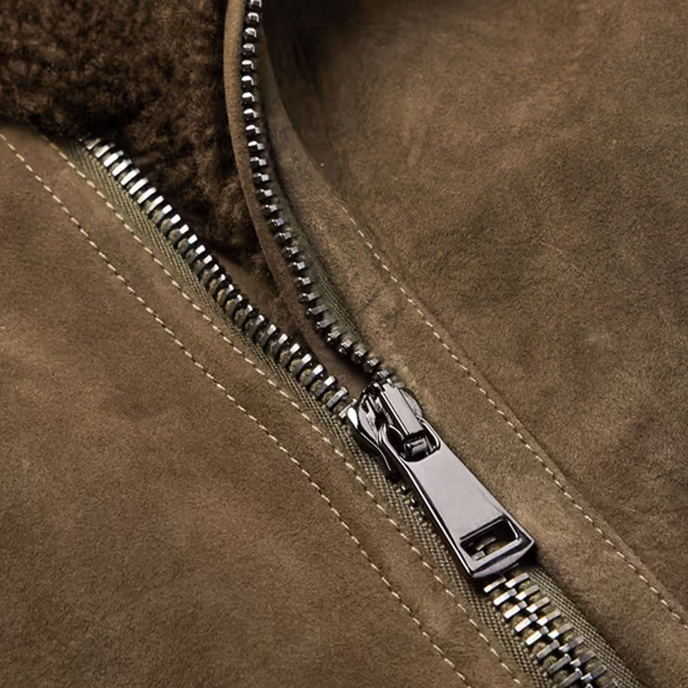 New Men Suede Sheepskin Aviator Pilot Brown RAF Shearling Leather Jacket