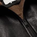 New Men Sheepskin Flying Fur Collar RAF Men Black Shearling Leather Jacket