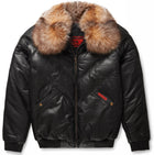 V-Bomber Jacket Black Leather w/ Crystal Fox Fur