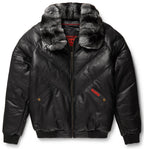 Black Genuine Soft Leather V-Bomber Jacket