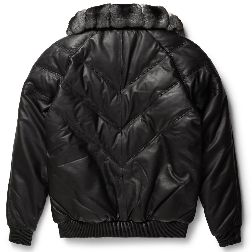 Black Genuine Soft Leather V-Bomber Jacket