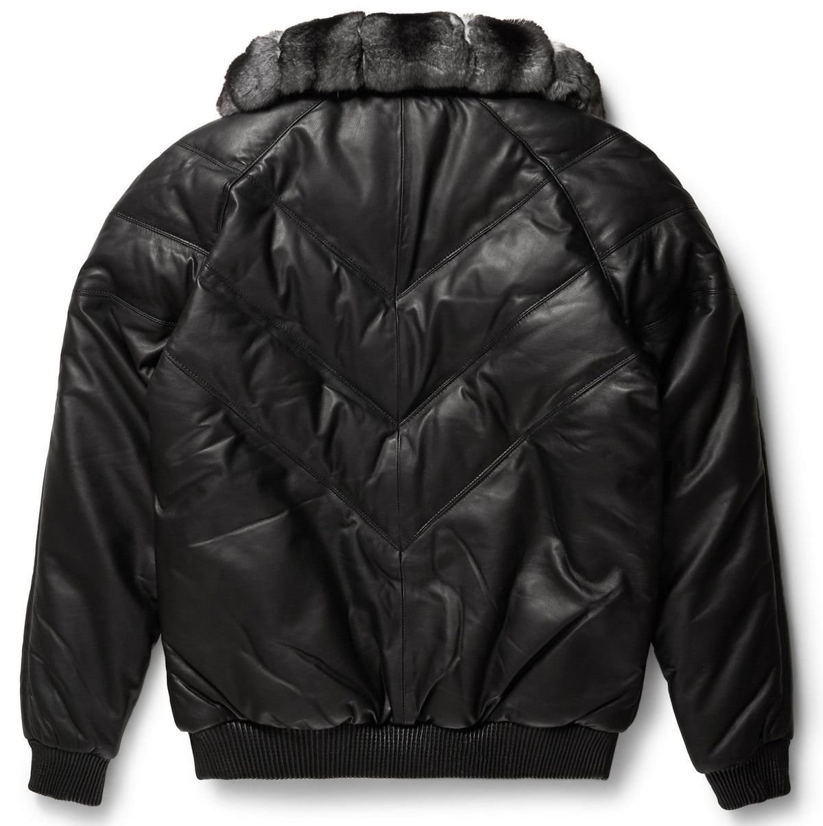 Black Genuine Soft Leather V-Bomber Jacket