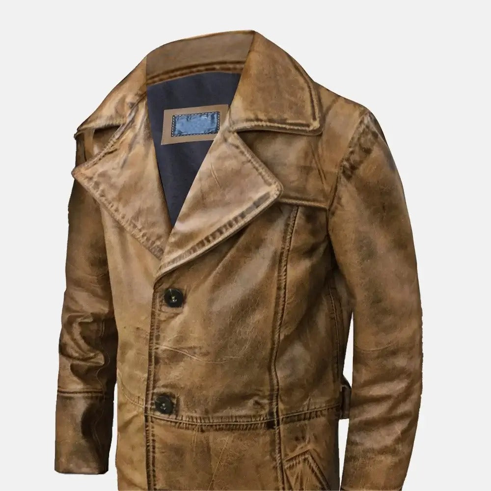Vanguard Leather Trench Coat for Men Stylish & Durable Classic Leather Outerwear