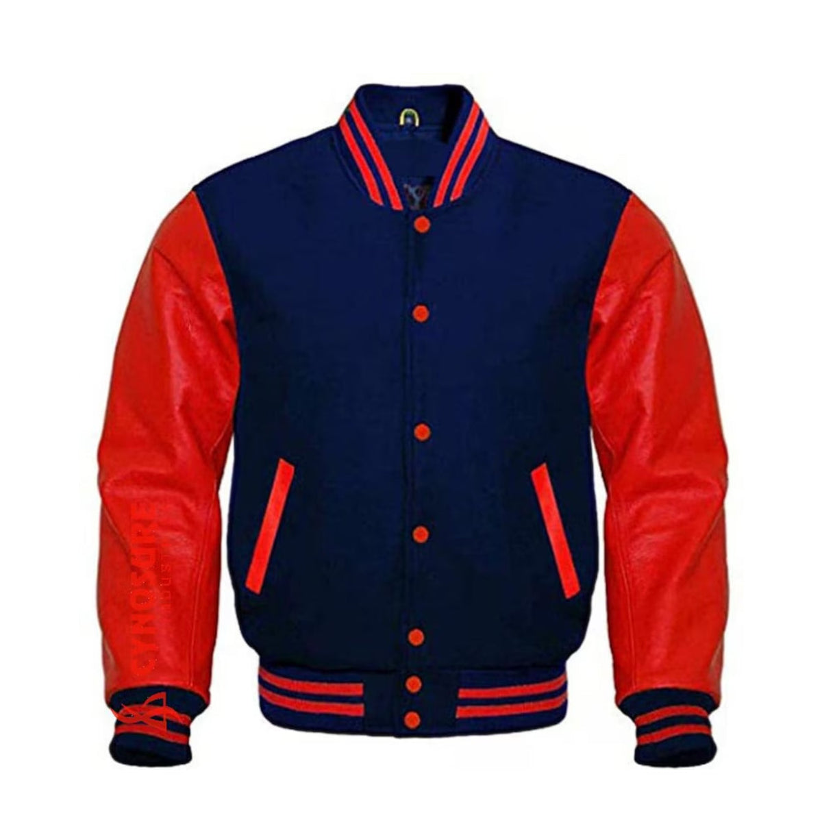 Varsity Jacket Navy Wool Body Genuine Red Leather jacket