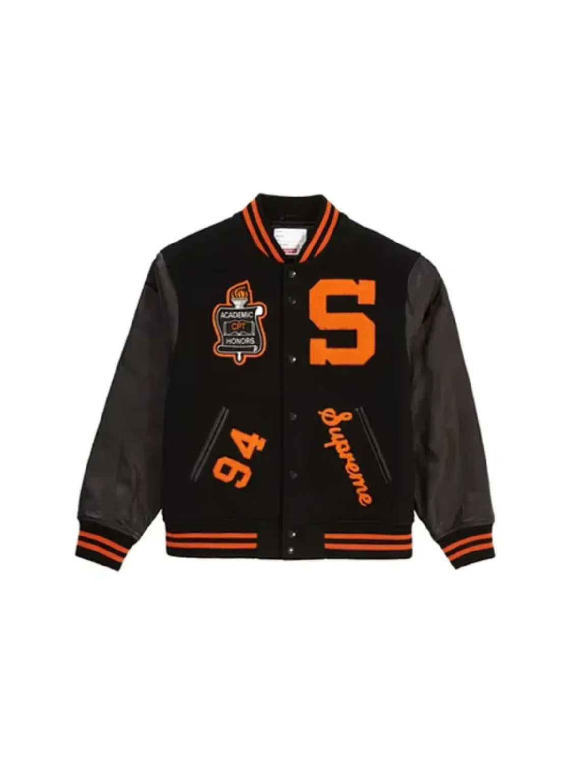 Varsity Supreme Jacket – Black & Orange Letterman Style