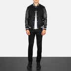 Vaxton Black Striped Hybrid Varsity Jacket