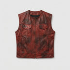 Men’s Vintage Red Leather Biker Vest – Classic Motorcycle Riding Vest