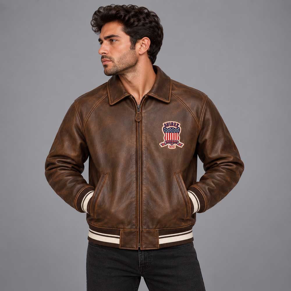 Vintage Brown Letterman Limited Edition Avirex Leather Jacket