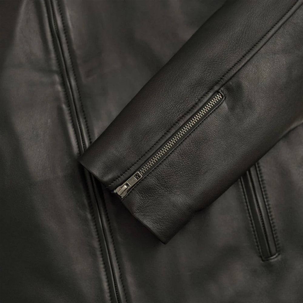 Men's Black Leather Moto Jacket with Quilted Lining