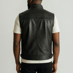 Black Leather Biker Vest for men