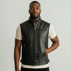 Black Leather Biker Vest for men