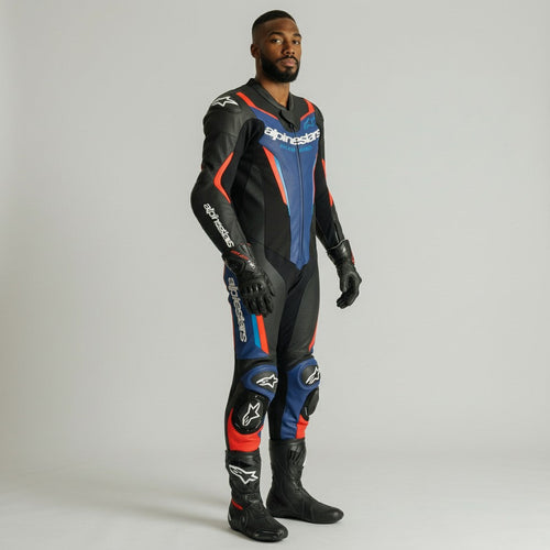 Alpinestars GP Force V2 One-Piece Racing Leather Suit | Black Blue Red