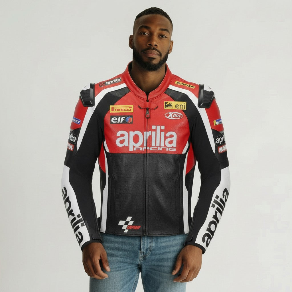 Aprilia Racing Motorcycle Leather Jacket | Red Black White MotoGP