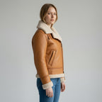 Women's Tan Shearling Bomber Leather jacket
