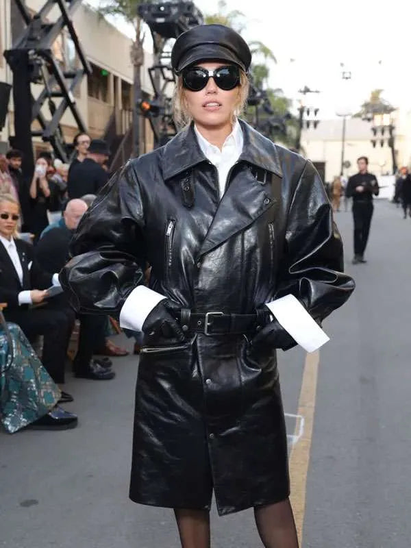 Miley Cyrus 2025 Black Leather Coat